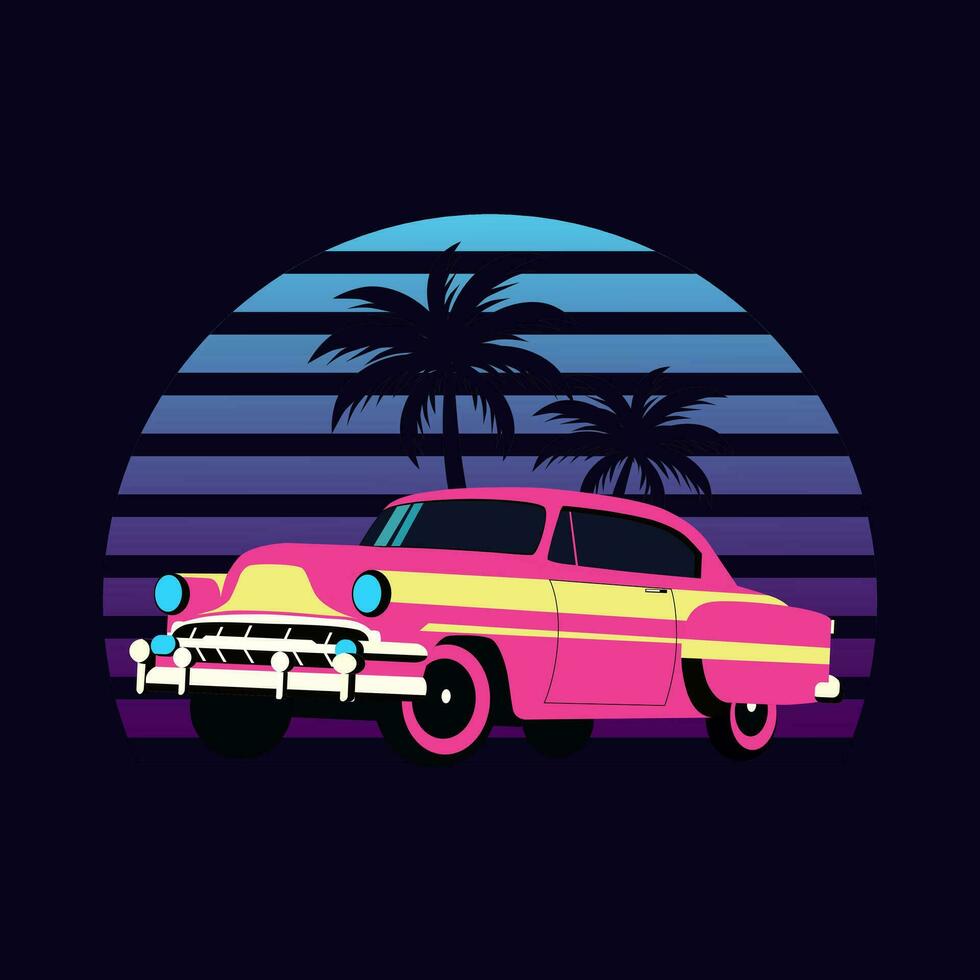 auto in retro neon stijl. vector illustratie.