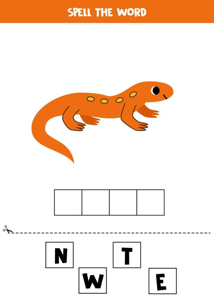 spelling spel voor peuter- kinderen. schattig tekenfilm salamander. vector