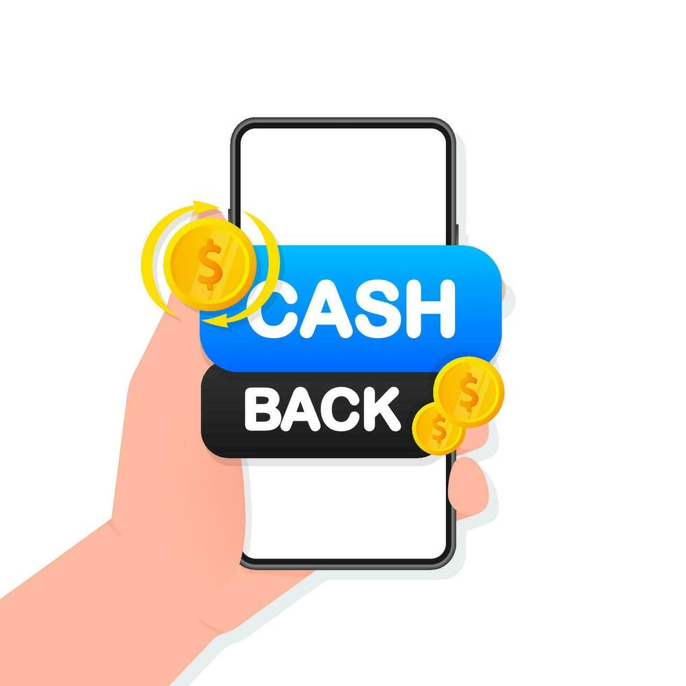 cashback concept logo. contant geld terug blauw banier Aan wit achtergrond vector