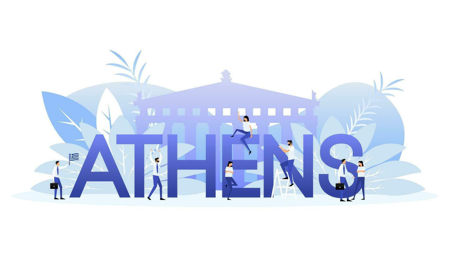 Athene horizon, monochroom silhouet. Grieks tempel. vector illustratie.