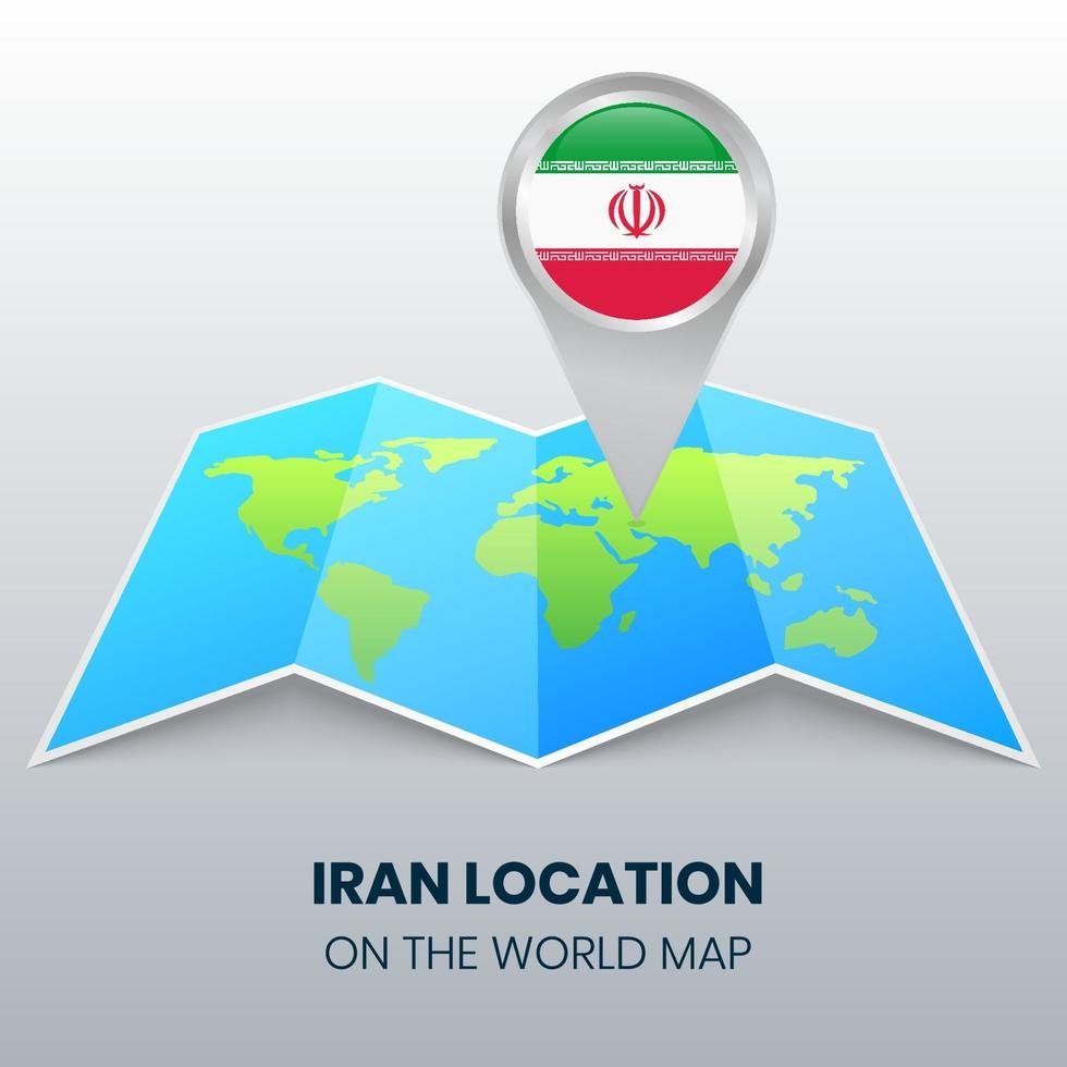 locatie icoon van iran op de wereldkaart, ronde pin icoon van iran vector
