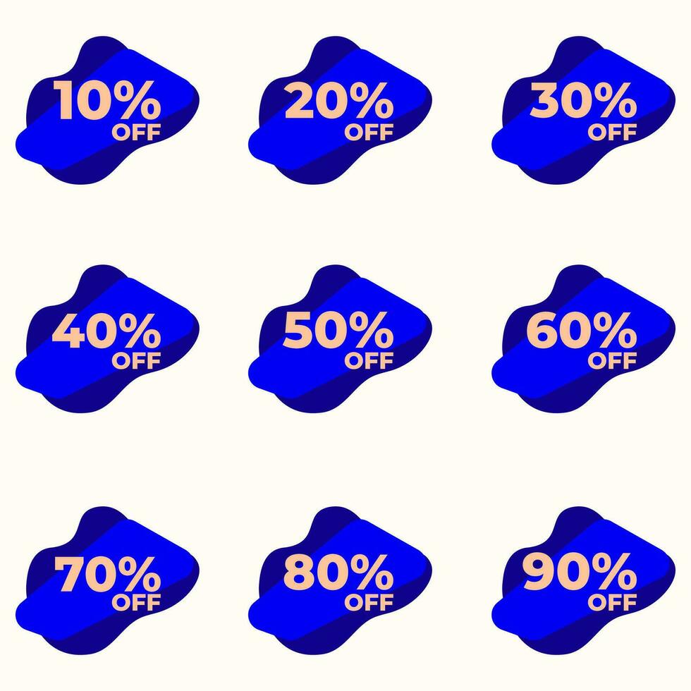 reeks uitverkoop label insigne sjabloon vlak kleur ontwerp. aanbod met verschillend korting van 10, 20, 30, 40, 50, 60, 70, 80, 90 procent uit.modern ontwerp vector voor uw bedrijf