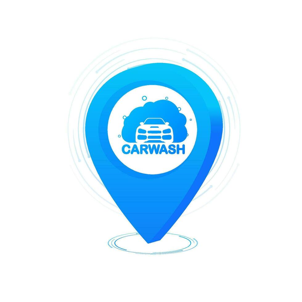 carwash pin. gekleurde kaart wijzer met symbool auto wassen. vector