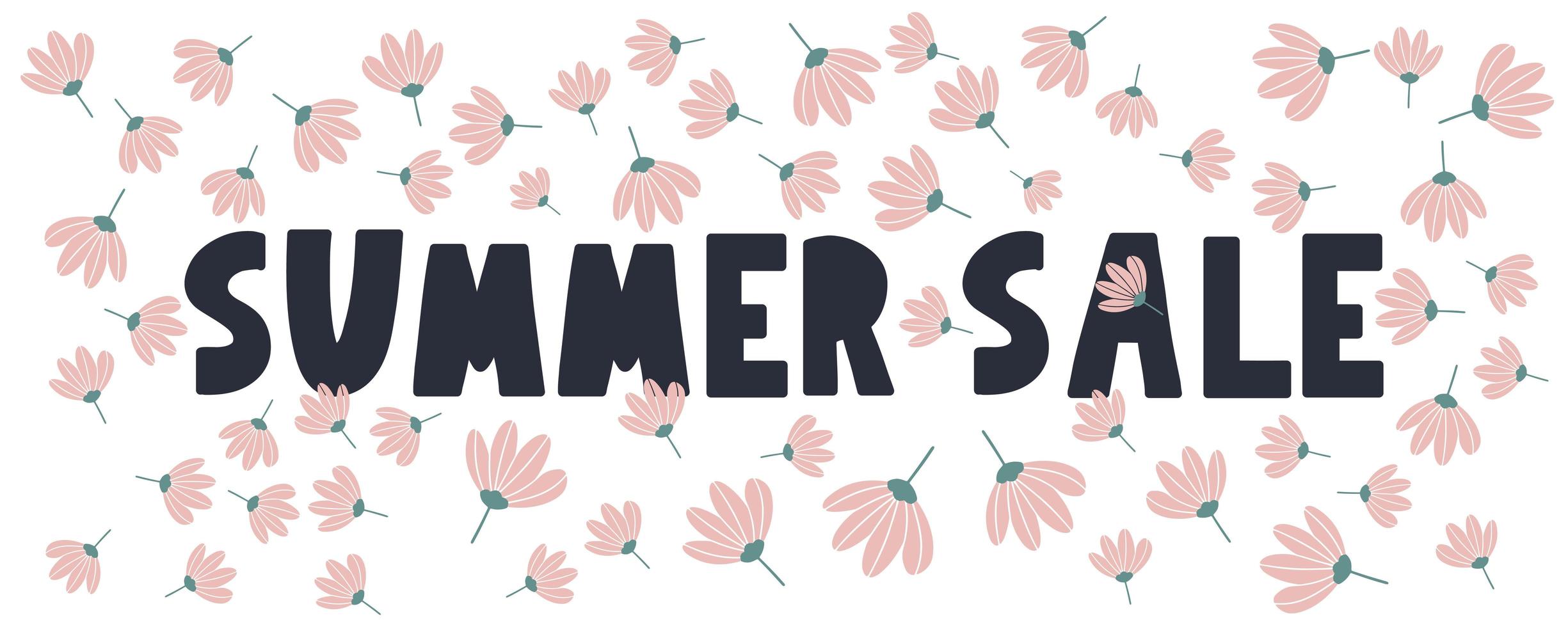 zomer verkoop banner met bloemen brief vector