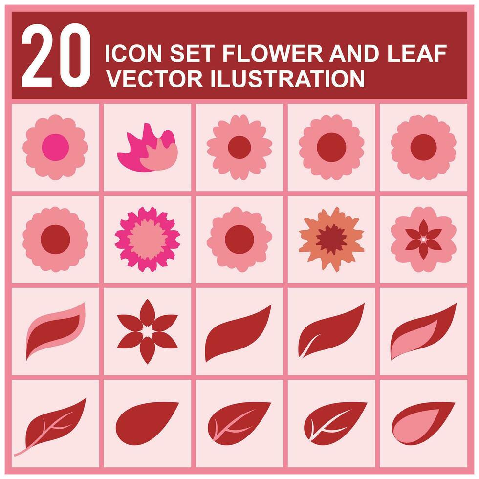 bloem en blad icoon set. vector illustraties. eps10 20 bloem en blad symbool ontwerpen verzameling. fabriek ontwerp elementen, vooral bloem en blad vormen