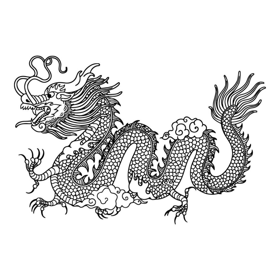 hand- getrokken Chinese draak lijn kunst illustratie vector