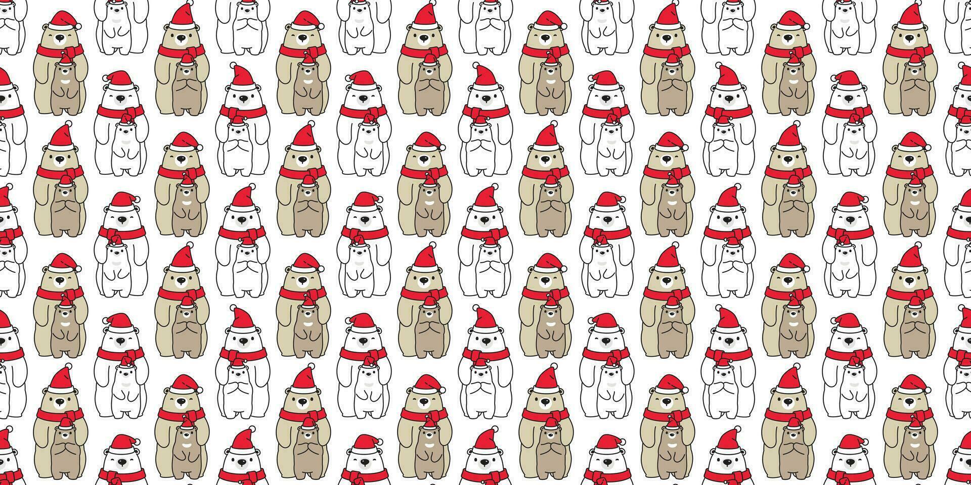 beer naadloos patroon Kerstmis vector polair beer de kerstman claus hoed sjaal geïsoleerd kind tekenfilm herhaling achtergrond tegel behang illustratie tekening ontwerp