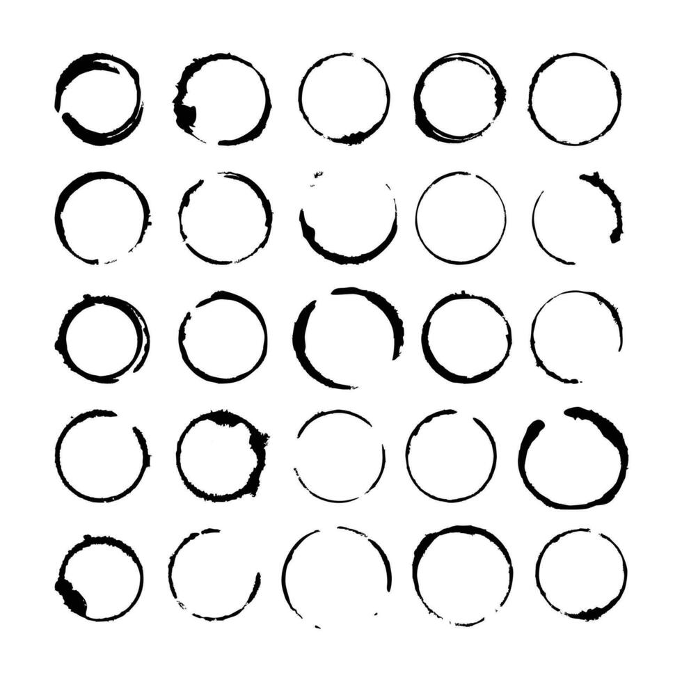 reeks van grunge borstel hand- getrokken cirkels en ronde vormen vector illustraties.