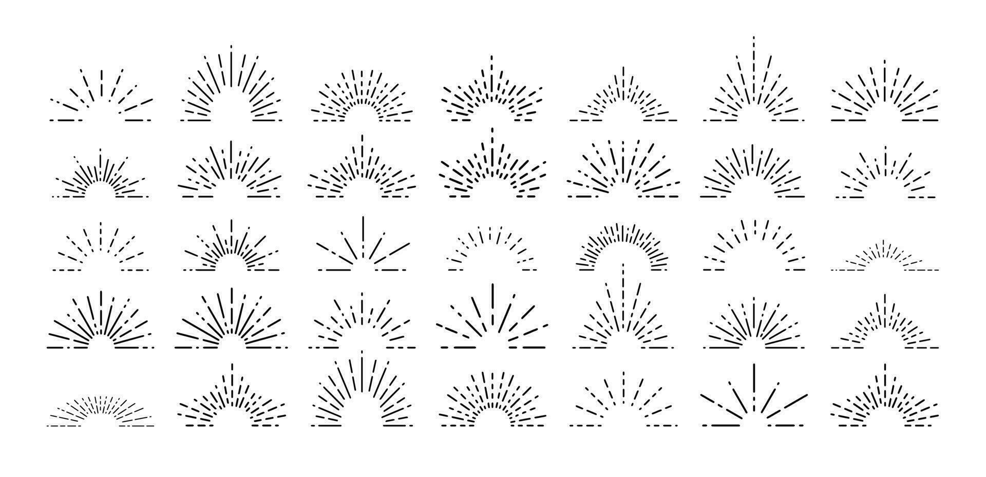 groot verzameling van modieus hand- getrokken retro zonnestraal of barsten stralen ontwerp elementen. reeks van zonnestraal icoon verzameling vector. vector