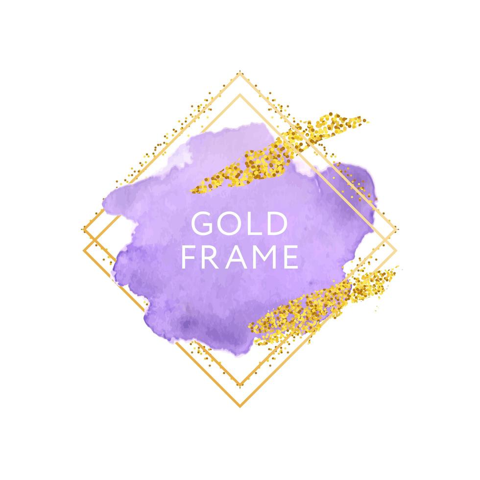 violet purper roze penseelstreken en gouden frame vector