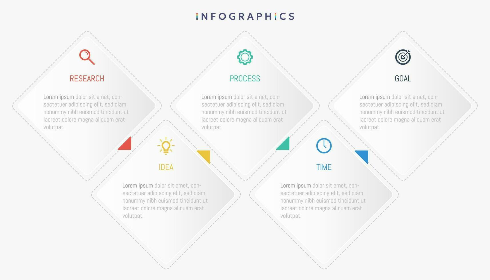 modern bedrijf infographic sjabloon, plein vorm met 5 opties of stappen pictogrammen. vector