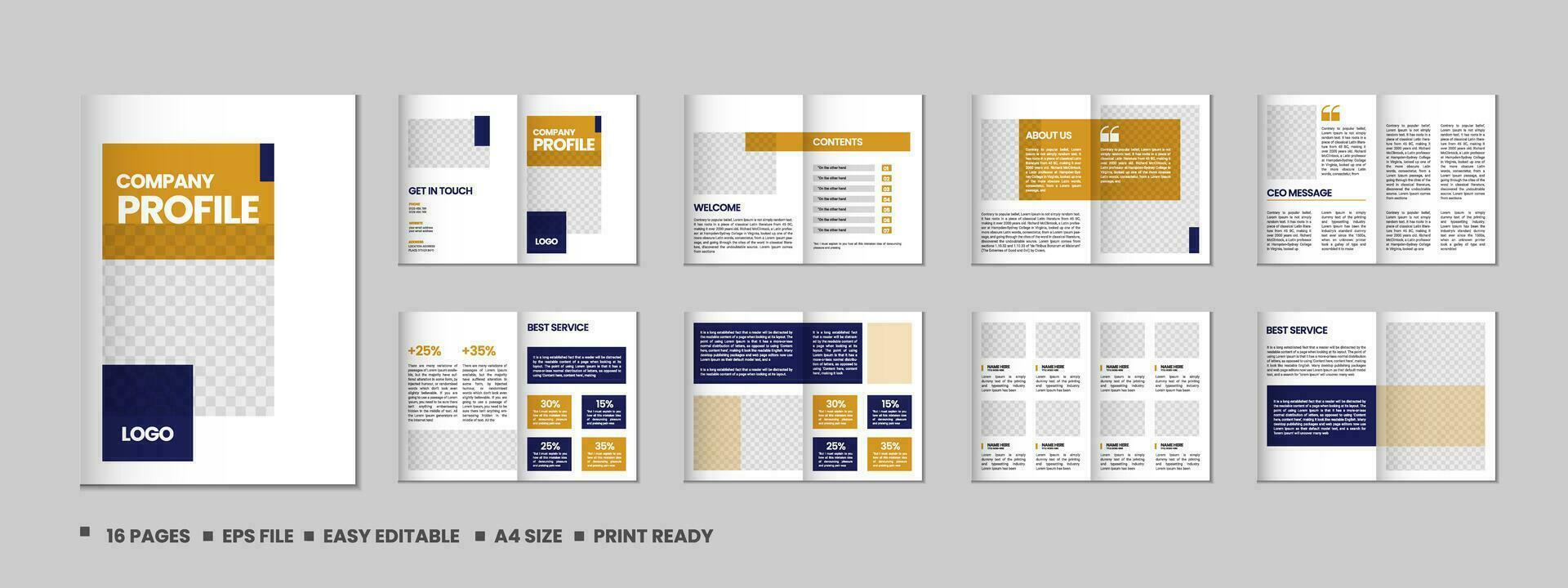 bedrijf profiel, meerdere pagina's folder brochure, 16 Pagina's portefeuille tijdschrift, jaar- rapport, catalogus en a4 meerdere pagina's sjabloon ontwerp vector