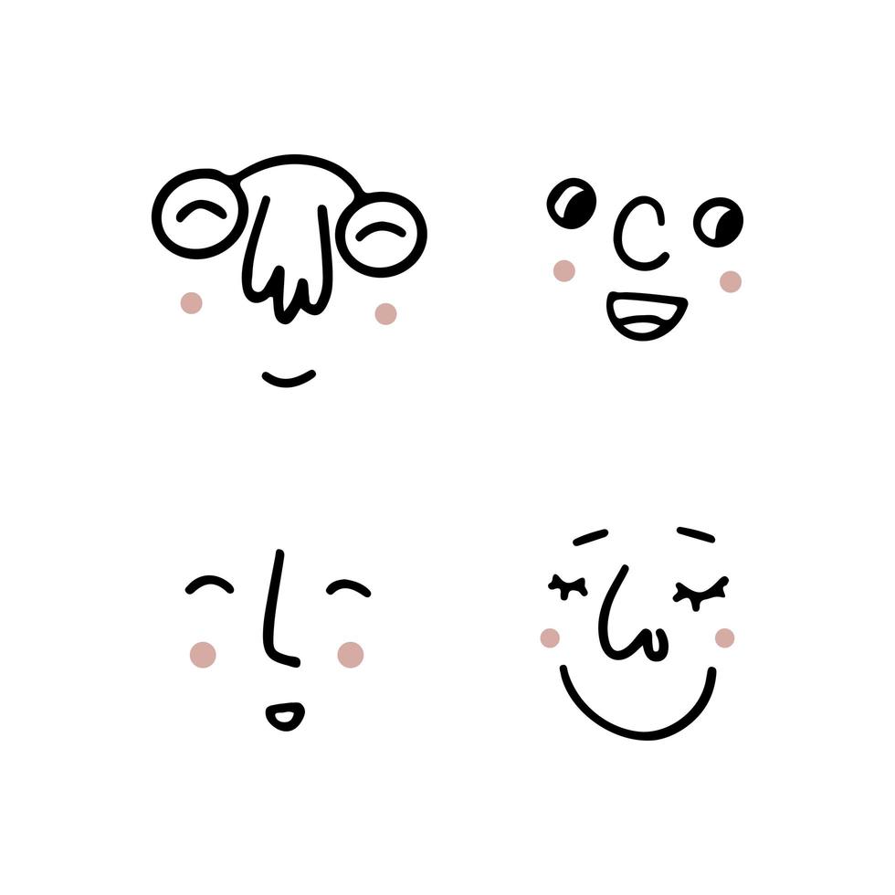 set van menselijke gezichten die positieve emoties uitdrukken. menselijke gezichten vector