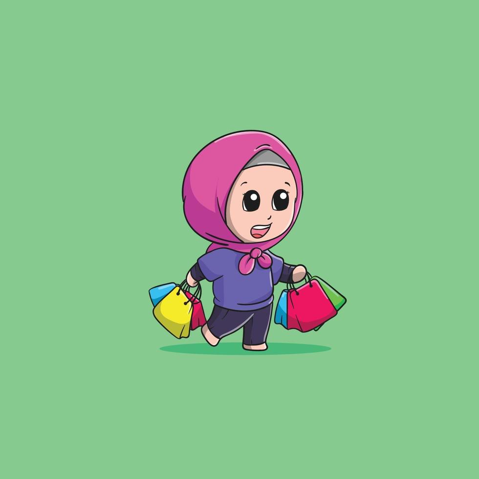 hijab meisje na het winkelen pictogram vectorillustratie. vector