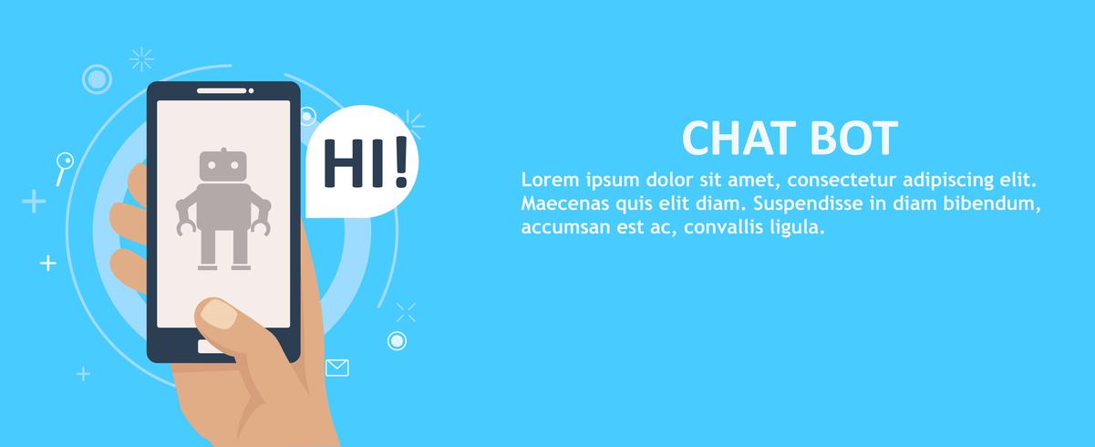 Chat bot op de telefoon in de hand. Banner. Platte vectorillustratie vector