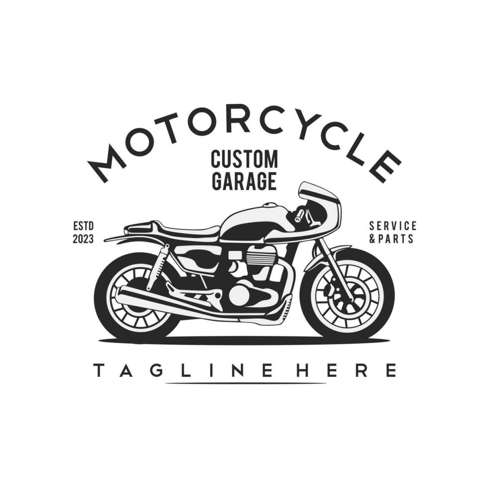 motorfiets Op maat garage illustratie, motorfiets onderhoud en onderdelen. wijnoogst Op maat motorfiets emblemen, etiketten, insignes, logo's, afdrukken, Sjablonen. vector