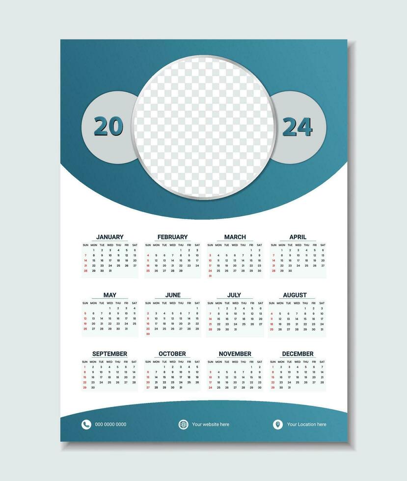 2024 muur kalender ontwerp sjabloon vector