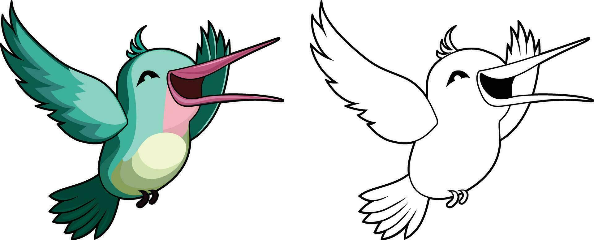 gelukkig het zingen kolibrie tekenfilm vector illustratie, gelukkig vogel vliegend en het zingen vlak stijl vector beeld