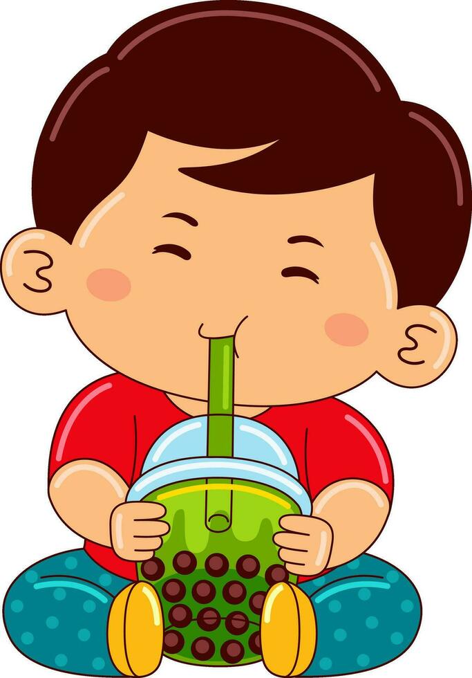 jongen kinderen drinken bevroren bubbel vector illustratie