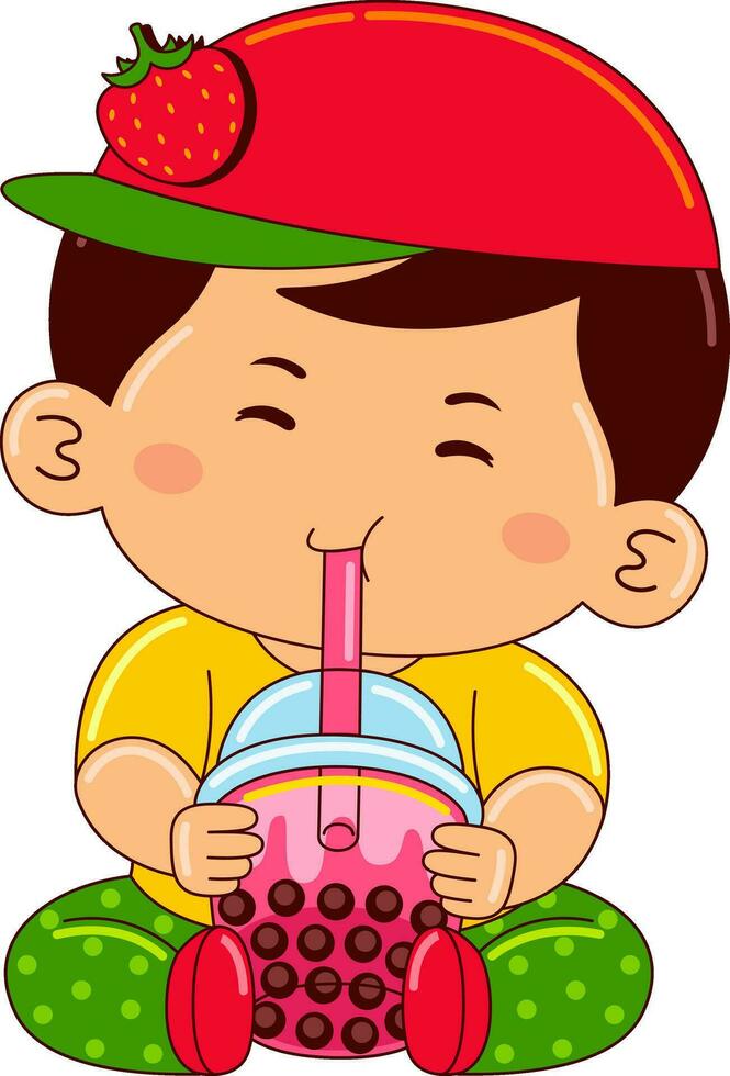 jongen kinderen drinken bevroren bubbel vector illustratie