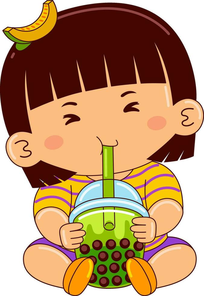 meisje kinderen drinken bevroren bubbel vector illustratie