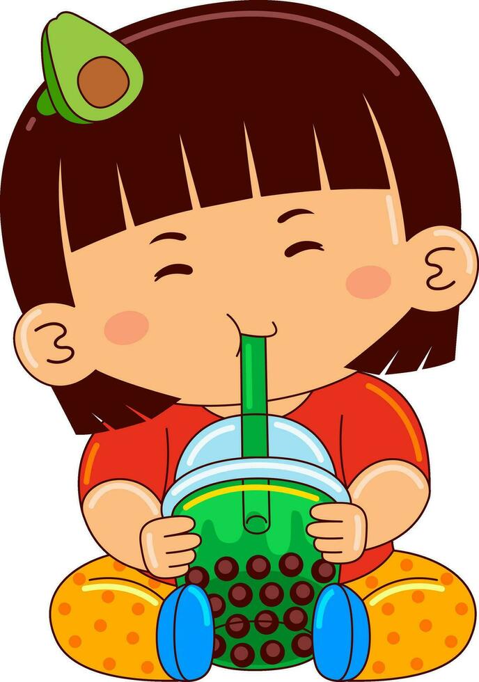 meisje kinderen drinken bevroren bubbel vector illustratie