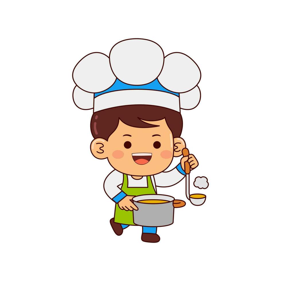 schattig chef jongen tekenfilm karakter vector illustratie