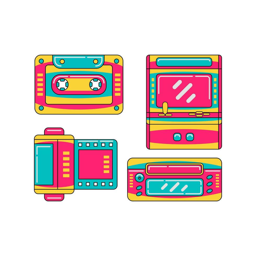 90s technologie voorwerpen vector illustraties reeks