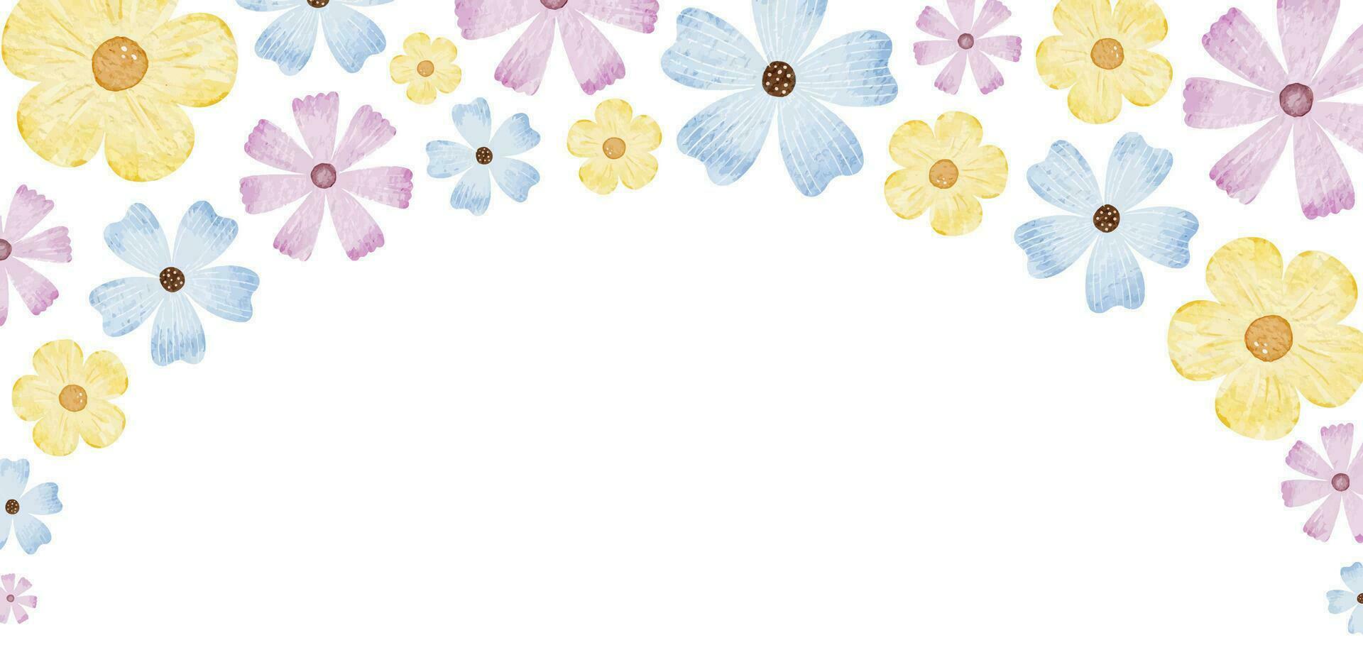 blauw, Purper en geel wilde bloemen. ronde krans van gemakkelijk bloemen. waterverf geïsoleerd illustratie. voor de ontwerp van ansichtkaarten voor Pasen, verjaardag, Internationale vrouwen dag vector