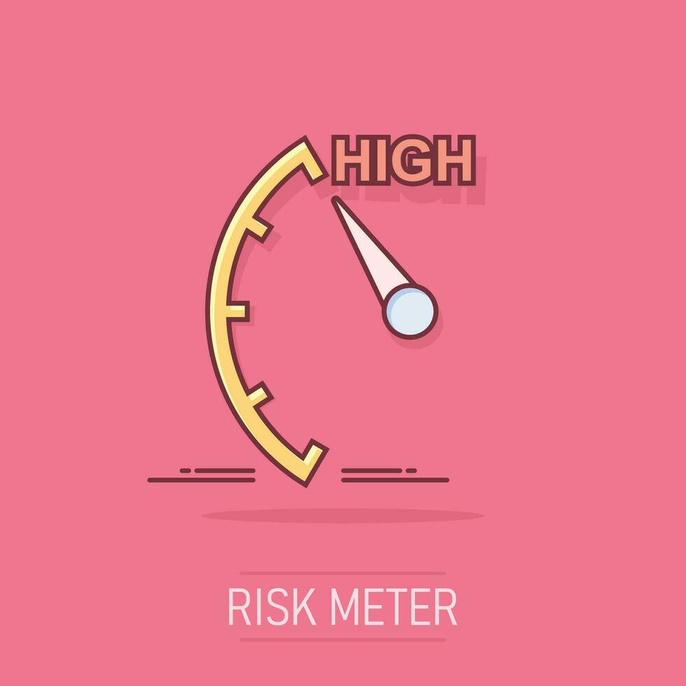 tekenfilm hoog niveau icoon in grappig stijl. snelheidsmeter, snelheidsmeter teken illustratie pictogram. risico meter plons bedrijf concept. vector