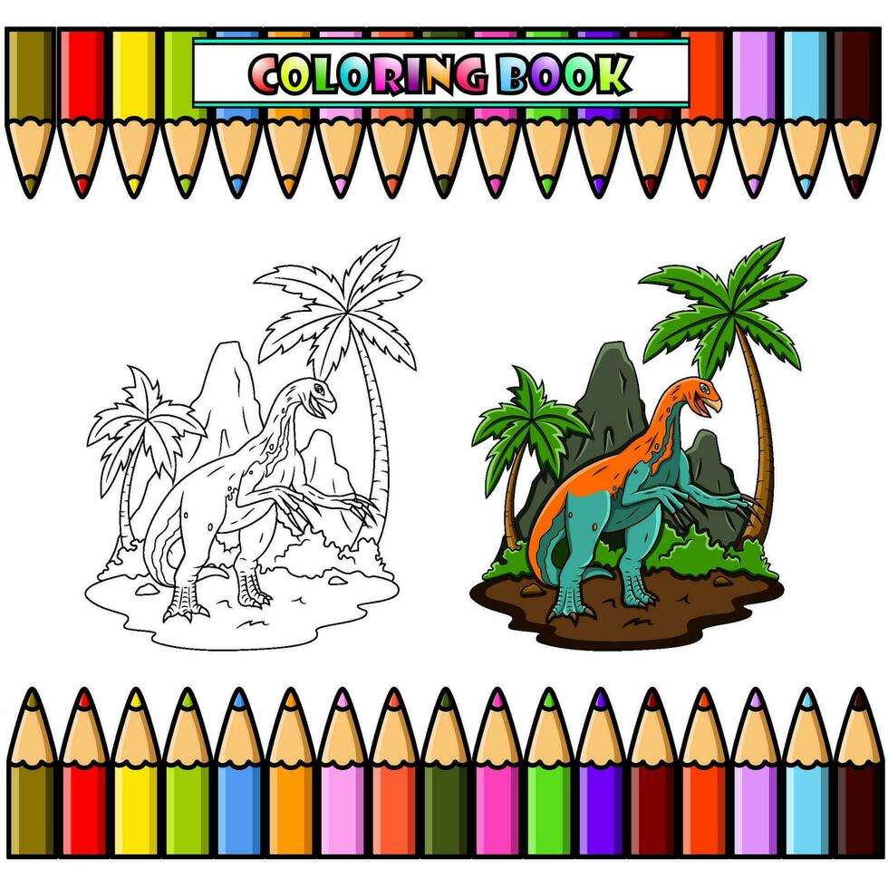 tekenfilm therizinosaurus in de oerwoud voor kleur boek vector