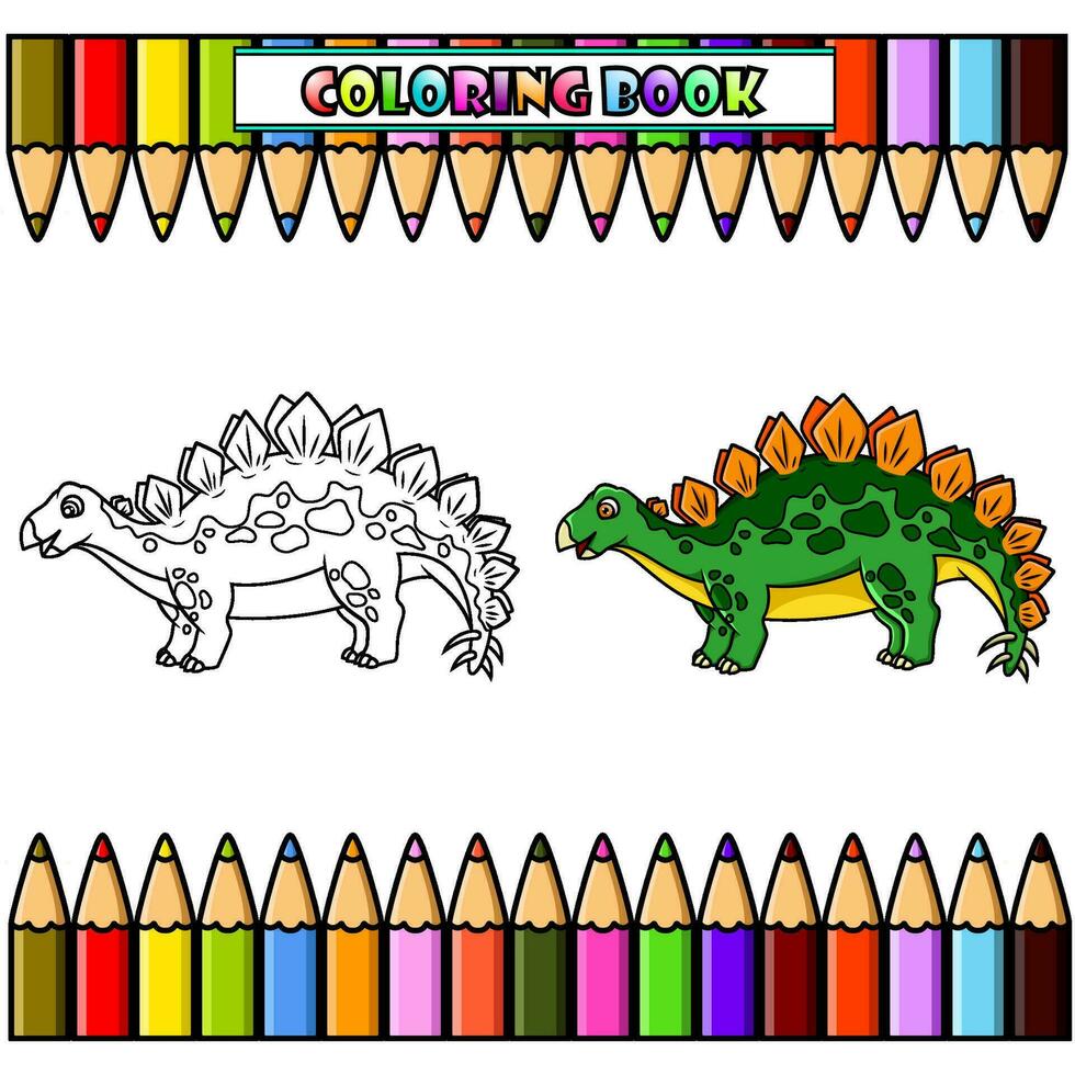 tekenfilm gelukkig stegosaurus voor kleur boek vector