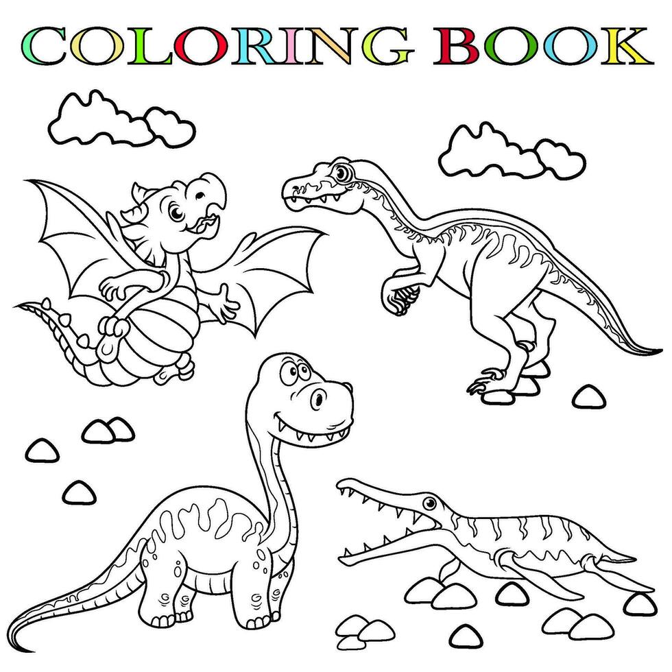 kleur boek met tekenfilm dinosaurussen vector