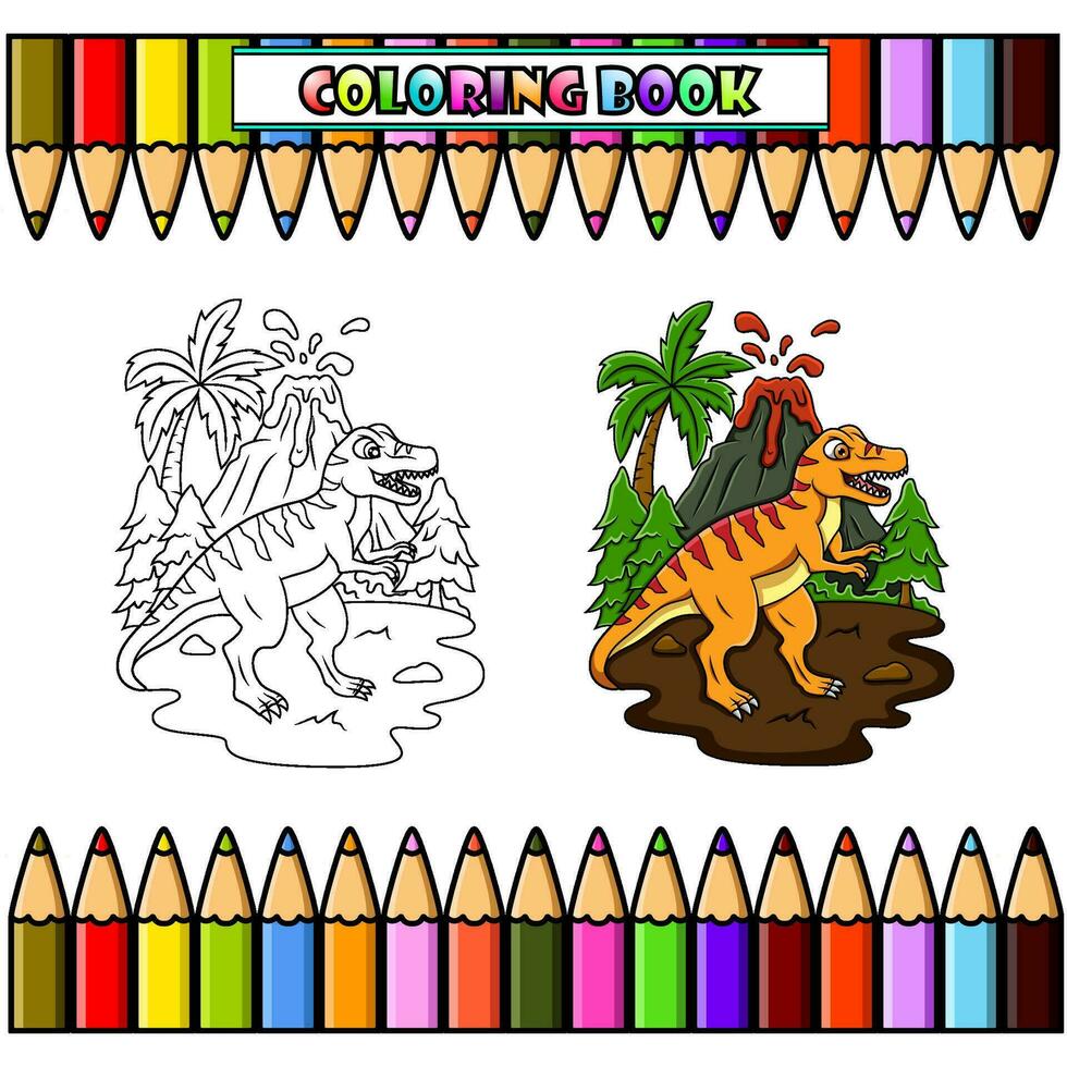tekenfilm tyrannosaurus in de oerwoud voor kleur boek vector