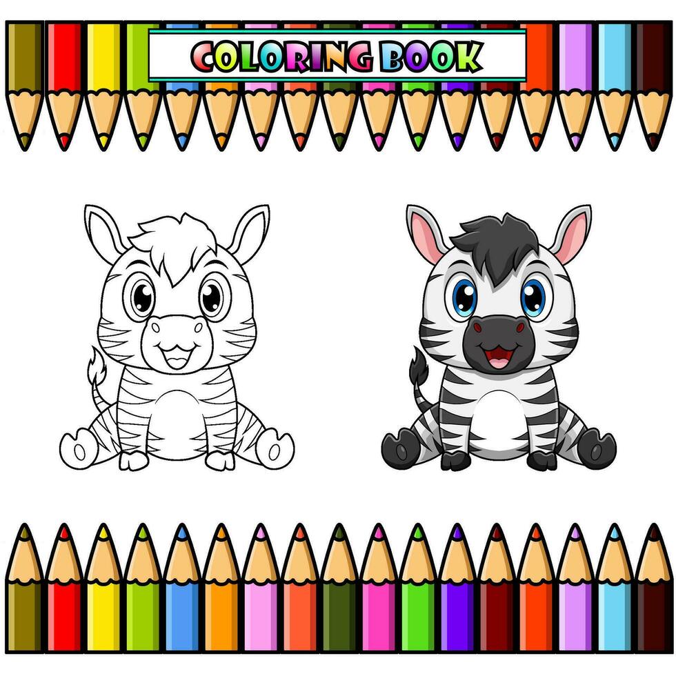 schattig baby zebra tekenfilm zittend voor kleur vector