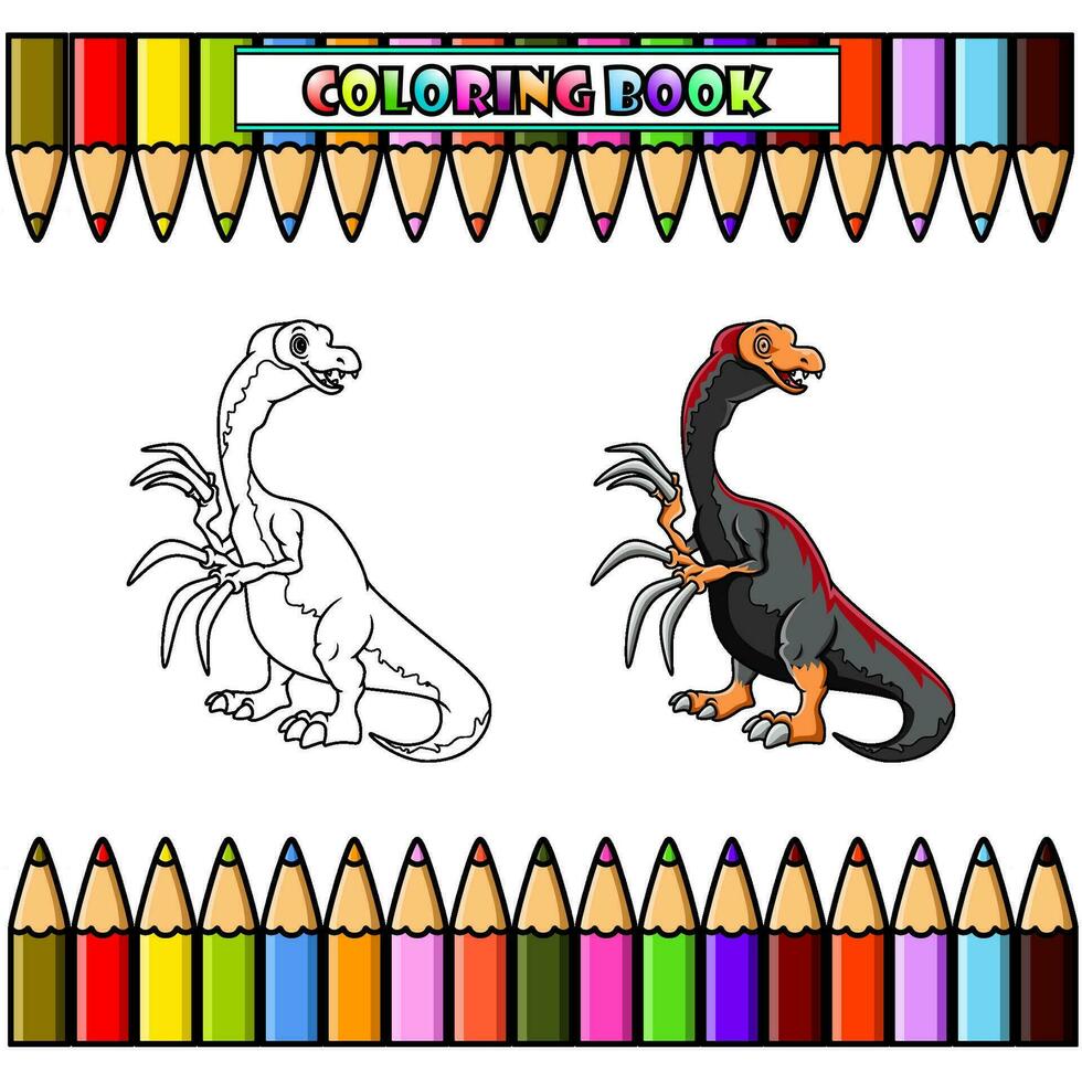 tekenfilm dinosaurus therizinosaurus voor kleur boek vector