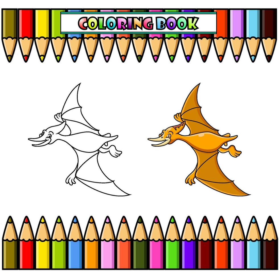 tekenfilm pterodactyl voor kleur boek vector