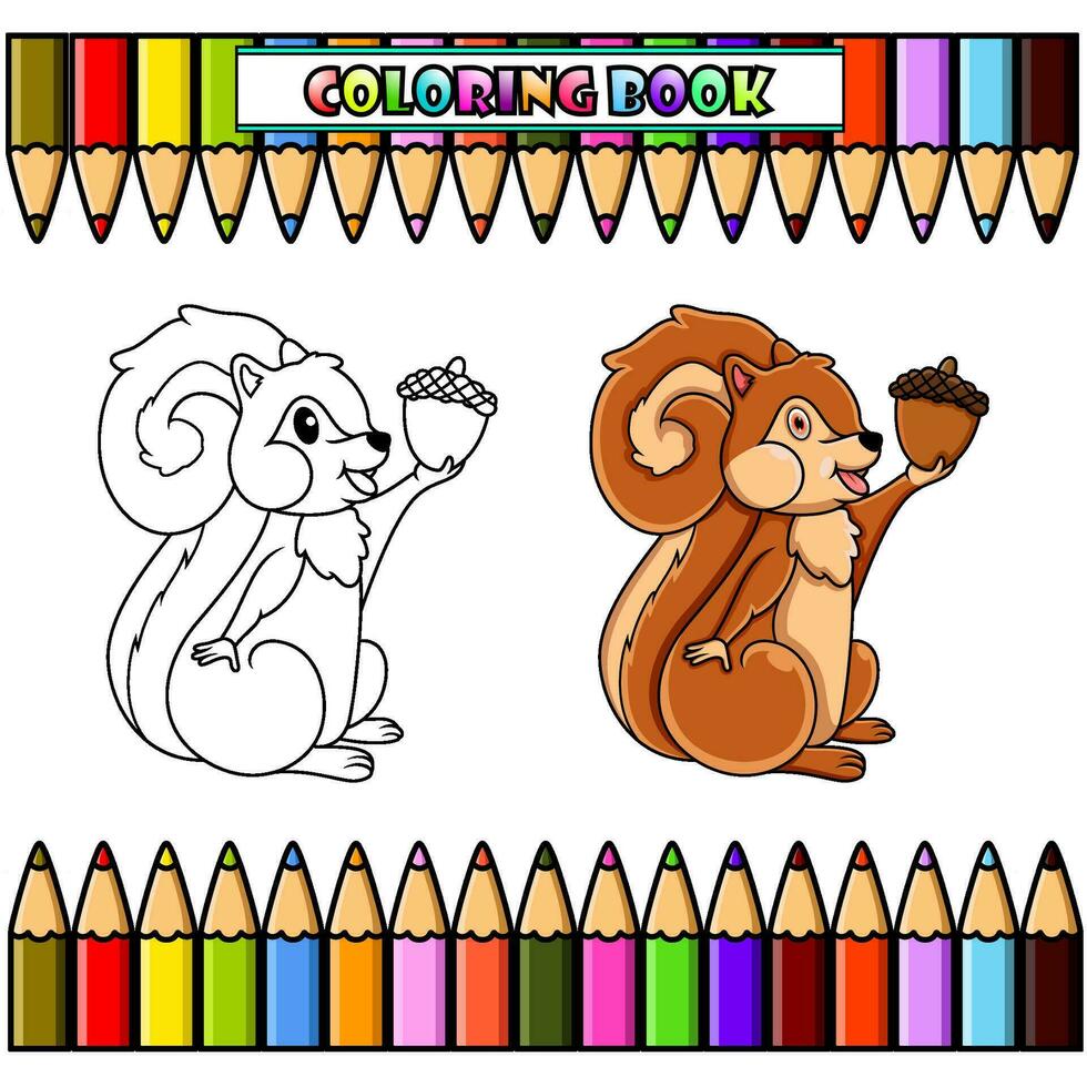 tekenfilm eekhoorn Holding een noot voor kleur boek vector