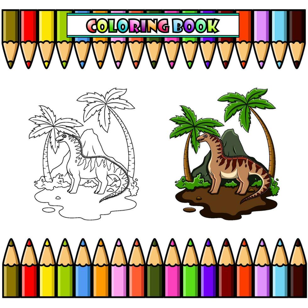 tekenfilm amargasaurus in de oerwoud voor kleur boek vector