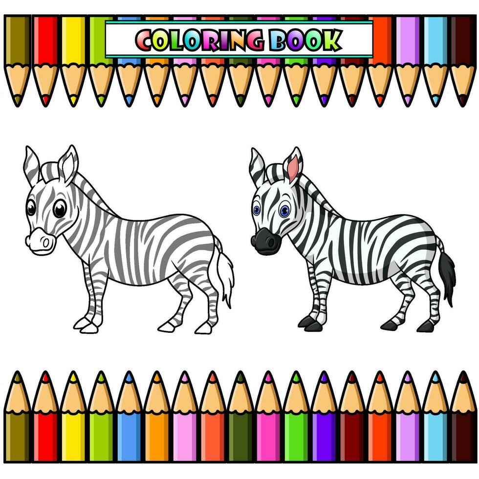 tekenfilm zebra voor kleur boek vector