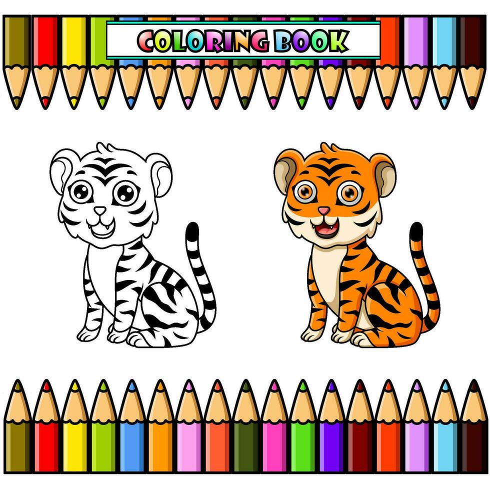 tekenfilm tijger voor kleur boek vector