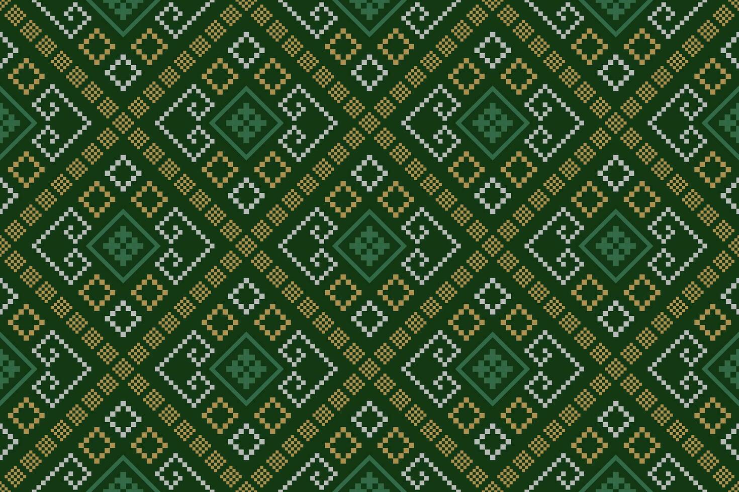 groen kruis steek kleurrijk meetkundig traditioneel etnisch patroon ikat naadloos patroon grens abstract ontwerp voor kleding stof afdrukken kleding jurk tapijt gordijnen en sarong aztec Afrikaanse Indisch Indonesisch vector