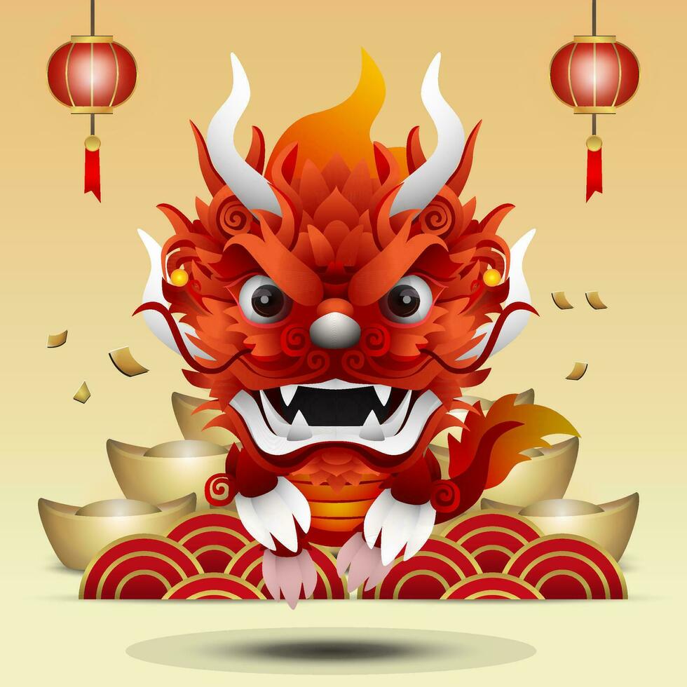 gelukkig Chinese nieuw jaar 2024, jaar van de draak met een draak vector gedetailleerd Aan een room achtergrond