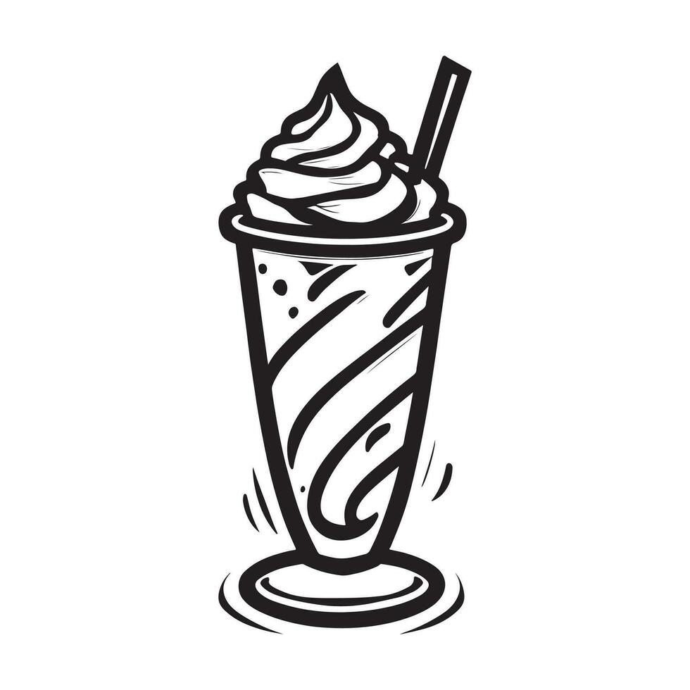 hand- getrokken illustratie van romig milkshake geserveerd Aan de glas met ijs room vector