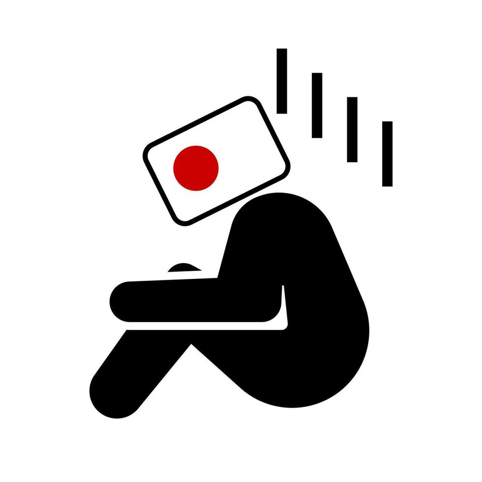 zittend en depressief Japans icoon. vector. vector