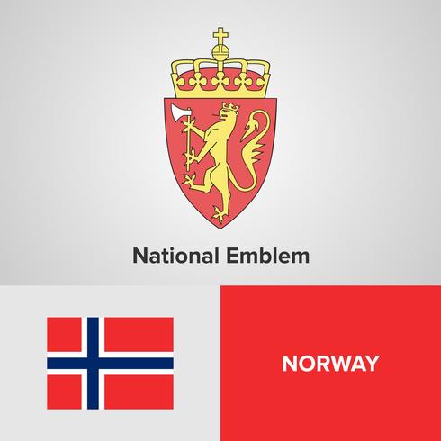 Nationaal embleem van Noorwegen, kaart en vlag vector