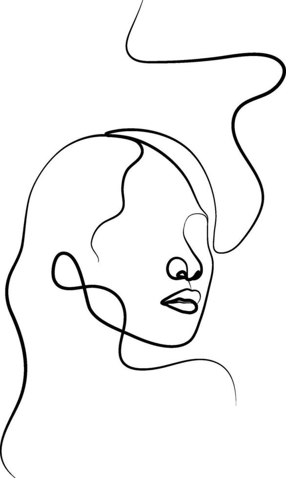 een lijn tekening gezicht. abstract vrouw portret. modern minimalisme kunst. een lijn meisje of vrouw portret ontwerp. hand- getrokken minimalisme stijl vector illustratie. vrouw dame lijn kunst illustratie.