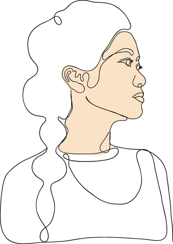 een lijn tekening gezicht. abstract vrouw portret. modern minimalisme kunst. een lijn meisje of vrouw portret ontwerp. hand- getrokken minimalisme stijl vector illustratie. vrouw dame lijn kunst illustratie.