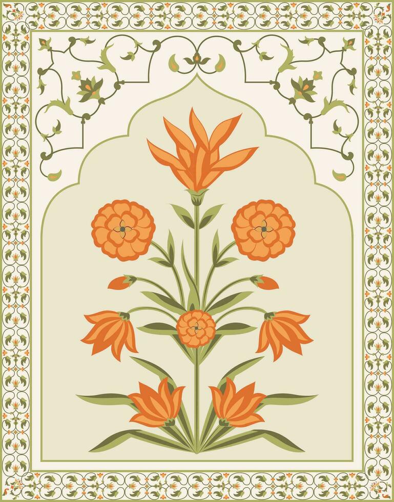 mughal bloem motief. botanisch bloemen etnisch motief, en Indisch mughal bloem motief met achtergrond. vector