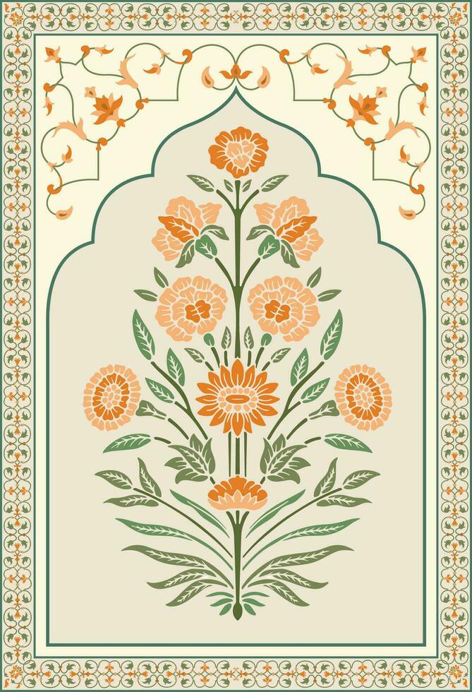 mughal bloem motief. botanisch bloemen etnisch motief, en Indisch mughal bloem motief met achtergrond. vector